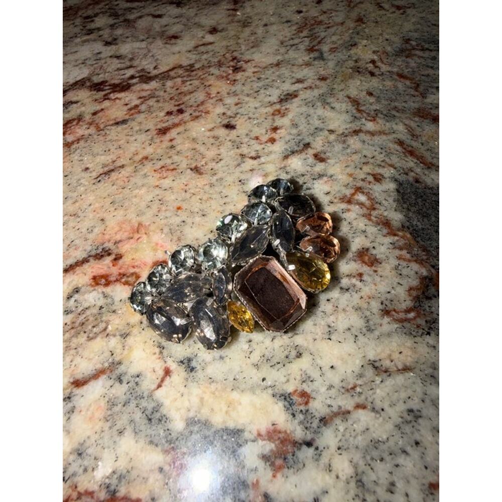 Vintage Amber & Smoke Rhinestone Ear Climber Clip-On Earrings - Picture 5 of 8